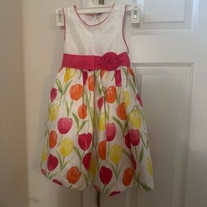 American Princess White Dress with Pink and Orange Tulips 5